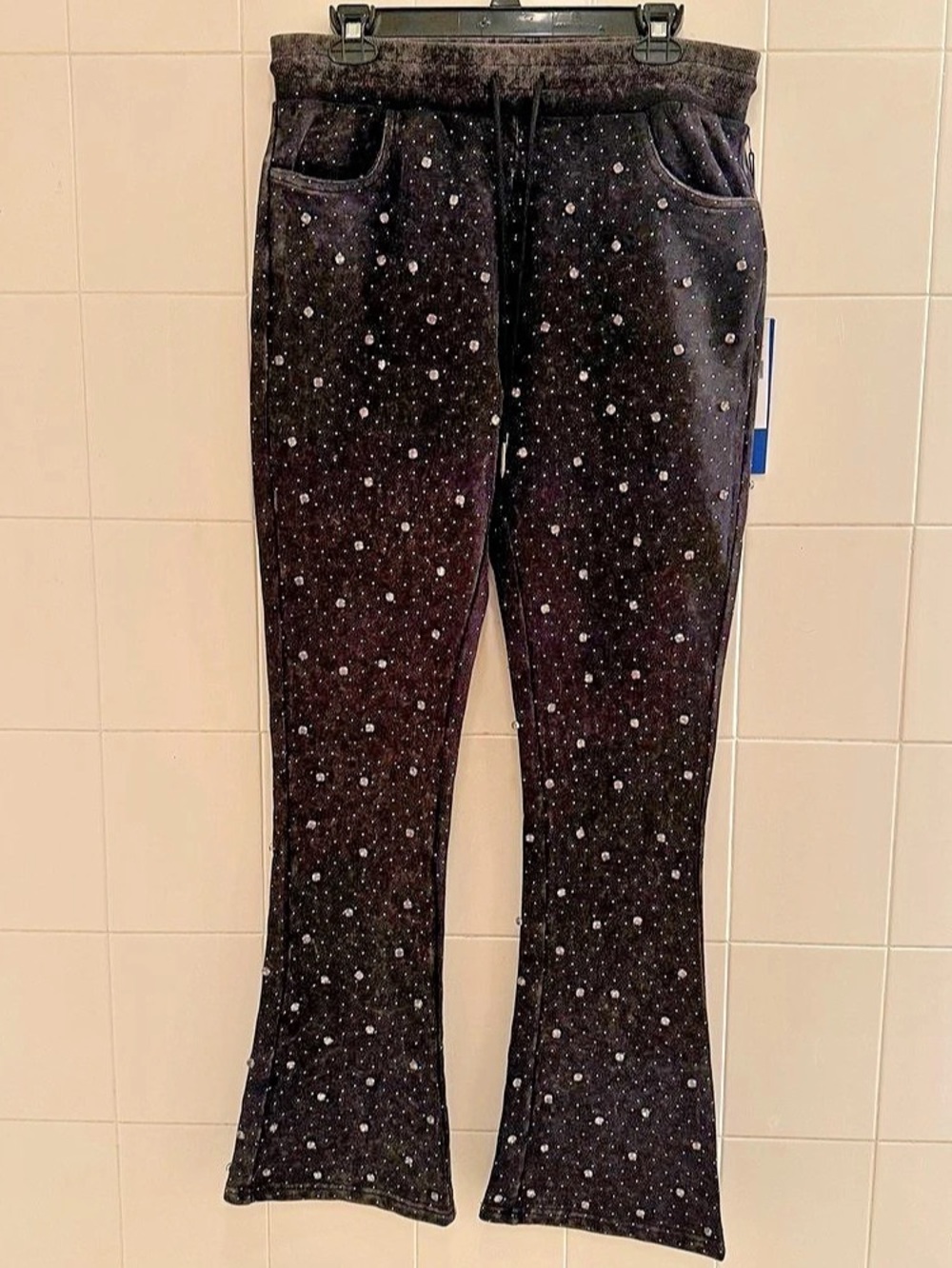 R3BEL Denim Rhinestone Flare Pants NWT Small 32x32 Ash Black